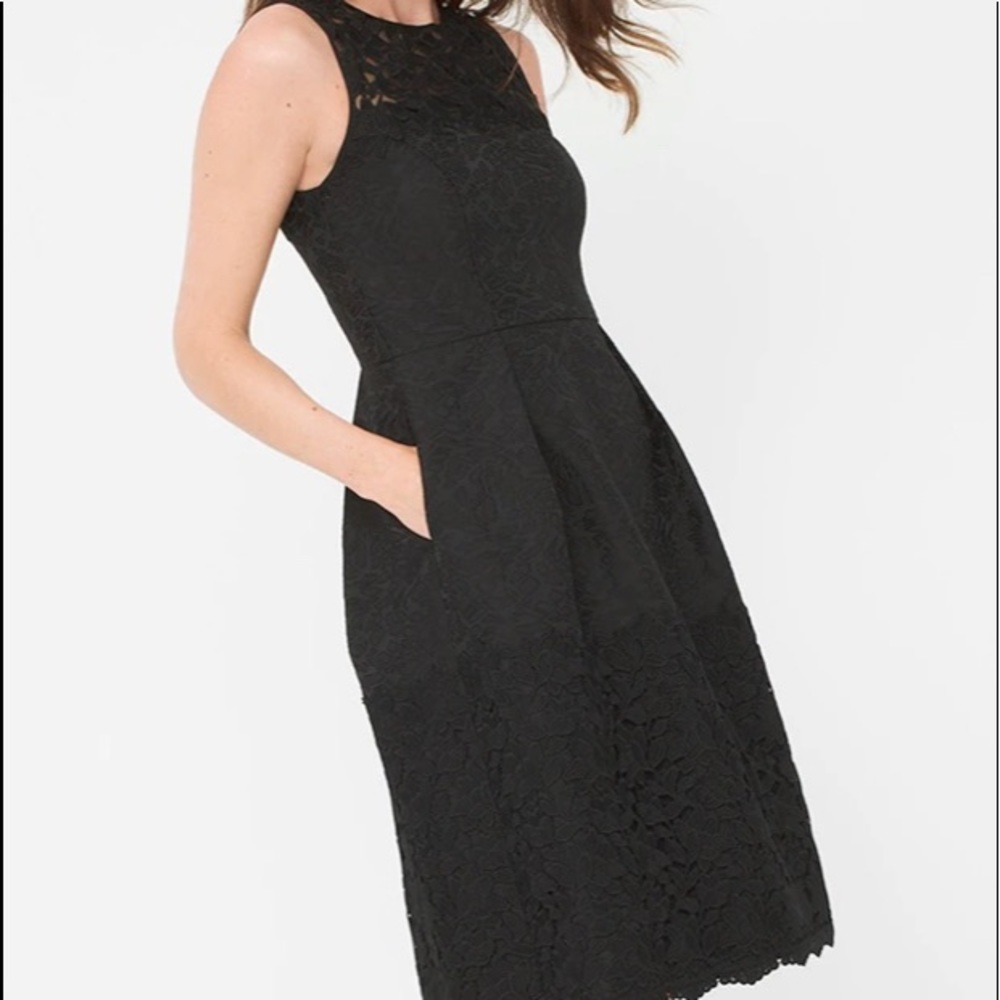WHBM Black Jaquard And Lace Dress